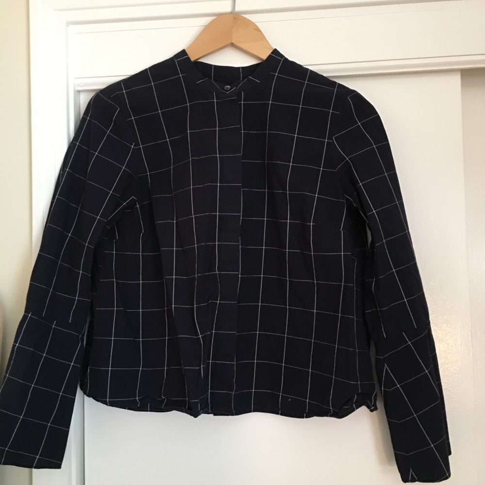 Madewell Navy and White Grid Print Buttondown Top